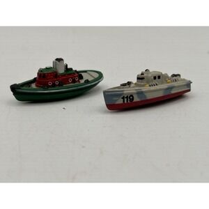 Micro Machines Tug Boat Green Red 1987 Galoob Vintage & Battleship 119 Lot Of 2